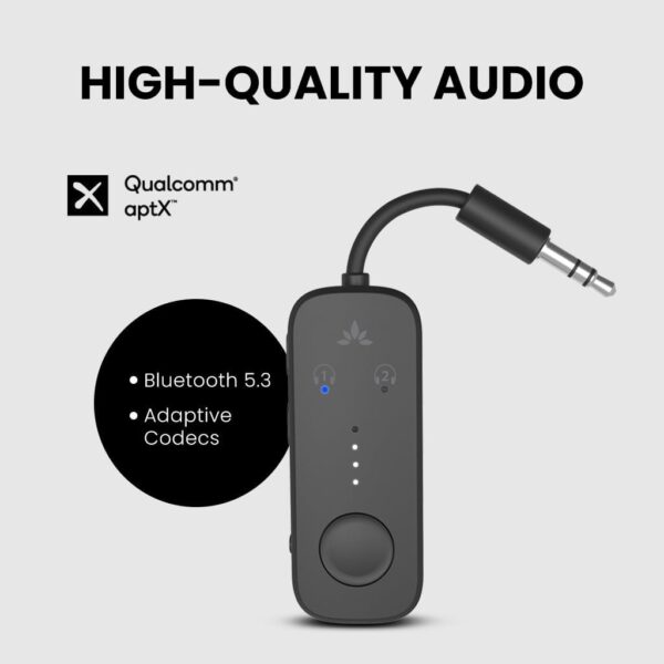 Avantree Relay - Premium Airplane Bluetooth 5.3 Adapter, Supports 2 AirPods or Headphones with aptX Adaptive, 3.5mm AUX Jack Wireless Audio Transmitter for Planes, Airline, Travel, TV - Image 4