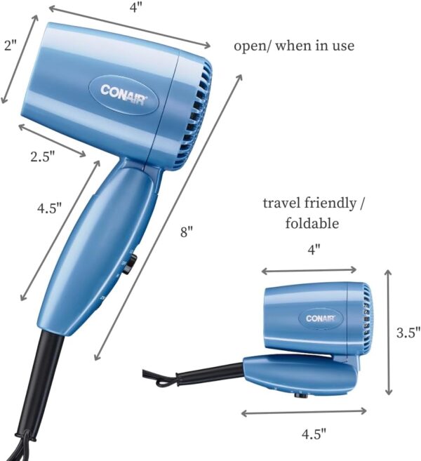 Conair Travel Hair Dryer with Dual Voltage, 1600W Compact Hair Dryer with Folding Handle, Travel Blow Dryer - Image 6