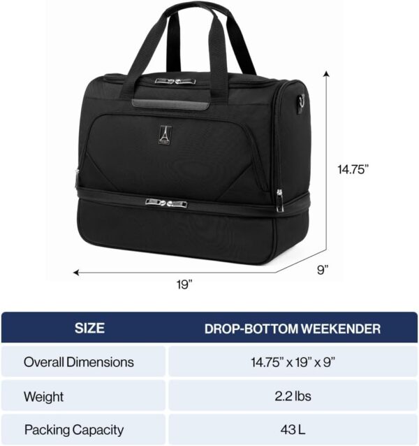 Travelpro Maxlite 5 Softside Carry-on Weekender with Drop-Bottom Compartment, Lightweight Overnight Travel Duffel Bag, Men and Women, Black, 19-Inch - Image 5