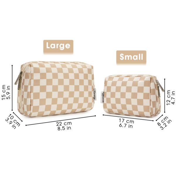 Narwey Checkered Makeup Bag Travel Cosmetic Bag Organizer Toiletry Bag Make Up Bags with Compartments for Women Girls (Large, Light Checkerboard) - Image 6