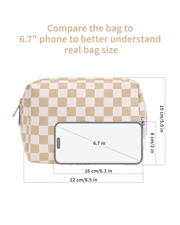 Narwey Checkered Makeup Bag Travel Cosmetic Bag Organizer Toiletry Bag Make Up Bags with Compartments for Women Girls (Large, Light Checkerboard) - Image 5