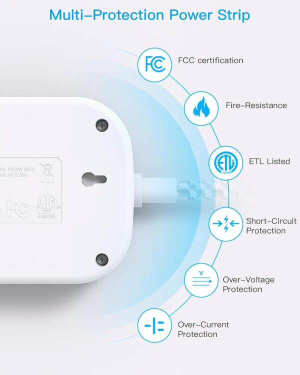 Cruise Ship Essentials, Travel Power Strip with USB C, Flat Plug Extension Cord with 3 Outlets 4 USB Ports(2 USB C), 5 ft Desk Wall Outlet Extender, Non Surge Protector for Cruise, Dorm Room, ETL - Image 7