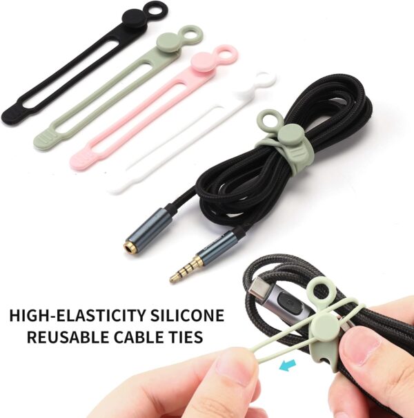 [20Park]UMUST Silicone Cable Ties,Reusable Cable Management Organizer, Multipurpose Elastic Cord Organizer for Bundling and Fastening Cable Cords Wires(black,white,pink,green) - Image 4