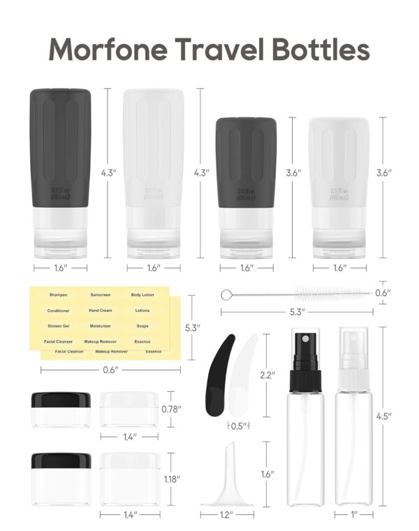 Morfone 16 Pack Silicone Travel Bottles Set for Toiletries TSA Approved Travel Containers Leakproof Squeezable Refillable Accessories 2oz 3oz Travel Essentials for Shampoo Lotion Liquids (BPA Free) - Image 5