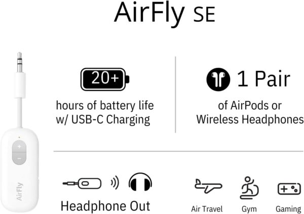 Twelve South AirFly SE | Bluetooth Wireless Transmitter/Adapter for AirPods/Wireless or Noise-Cancelling Headphones; use on Airplanes and Gym Equipment, 20+ hr Battery Life - Image 9