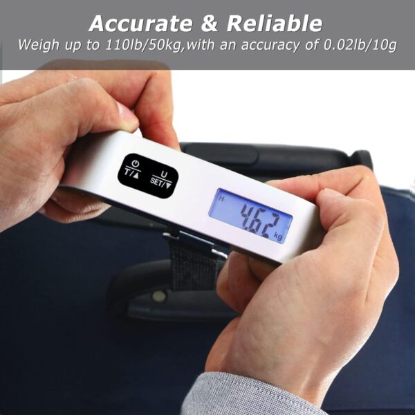 travel inspira Luggage Scale, Portable Digital Hanging Baggage Scale for Travel, Suitcase Weight Scale with Rubber Paint, 110 Pounds, Battery Included - Image 3