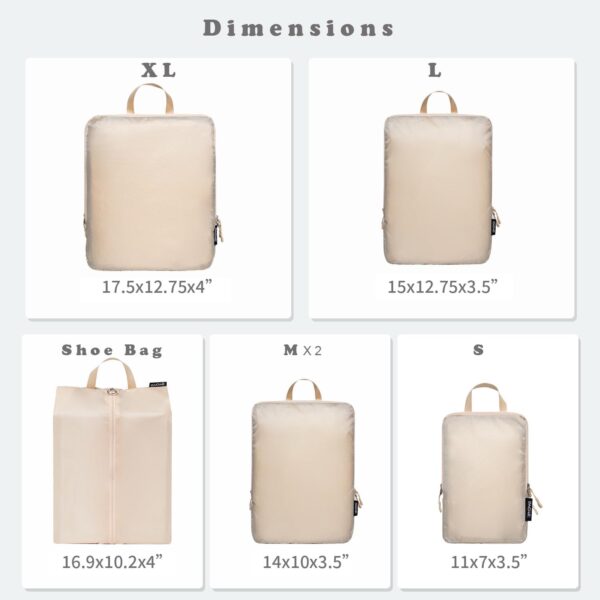 BAGAIL 4 Set/6 Set Ultralight Compression Packing Cubes Packing Organizer for Travel Accessories Luggage Suitcase Backpack(70D 6Set Beige) - Image 2