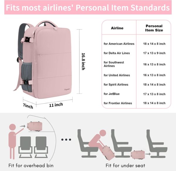 Taygeer Travel Backpack for Women, Carry On Backpack with USB Charging Port & Shoe Pouch, TSA 15.6inch Laptop Mochila Flight Approved, Nurse Bag Casual Daypack for Weekender Business Hiking, Pink - Image 3