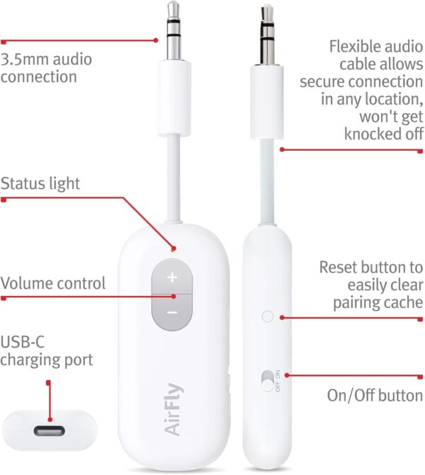 Twelve South AirFly SE | Bluetooth Wireless Transmitter/Adapter for AirPods/Wireless or Noise-Cancelling Headphones; use on Airplanes and Gym Equipment, 20+ hr Battery Life - Image 3