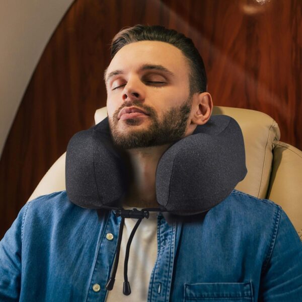 napfun Travel Pillow, Travel Accessories & Travel Essentials for Airplane Upgraded 100% Pure Memory Foam Travel Neck Pillow for Flight Headrest Sleep, Portable Plane Necessities, Full Black - Image 6