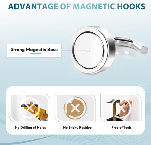 Neosmuk Magnetic Hooks,30lb+ Heavy Duty Earth Magnets with Hook for Refrigerator, Extra Strong Cruise Hook for Hanging, Magnetic Hanger for Cabins, Grill (Silver White, Pack of 10) - Image 4