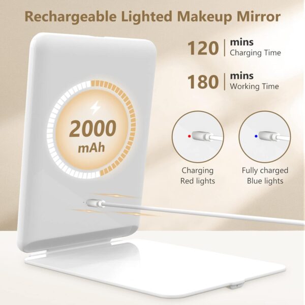 Rechargeable Makeup Mirror for Travel, Vanity Mirror with 80LEDs, 3 Color Light, 2000mAh Battery, Portable Ultra Slim Lighted Mirror, Travel Essential - Image 6