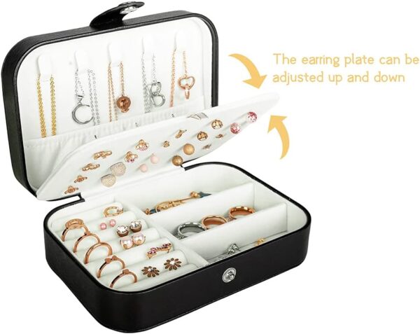 Travel Jewelry Box, PU Leather Small Jewelry Organizer for Women Girls, Portable Mini Travel Case Display Storage Holder Boxes for Stud Earrings, Rings, Necklaces, Bracelets. - Image 4