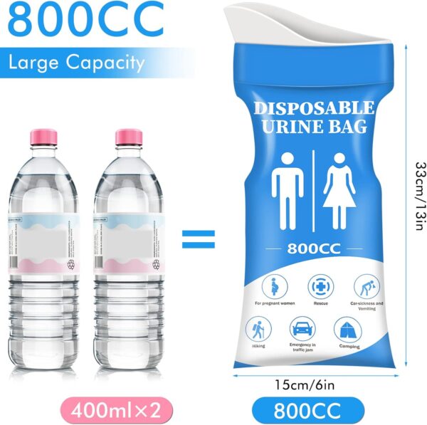 DIBBATU Disposable Urine Bag, 12/24 PCS Pee Bags for Travel for Women/Men, 800ML Emergency Portable Urinal Bag and Vomit Bags, Unisex Urinal Bag for Camping, Traffic Jams, Pregnant, Patient, Kids - Image 3