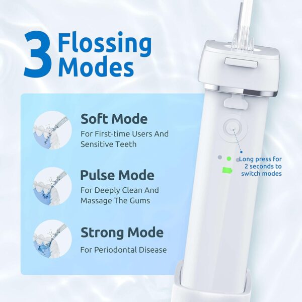 Water Flosser [Mini Cordless Portable] Oral Irrigator Water Teeth Cleaner Pick, Telescopic Water Tank, 3 Modes & IPX7 Waterproof, Home & Travel Water Flossers for Teeth, Braces Bridges Care - Image 4