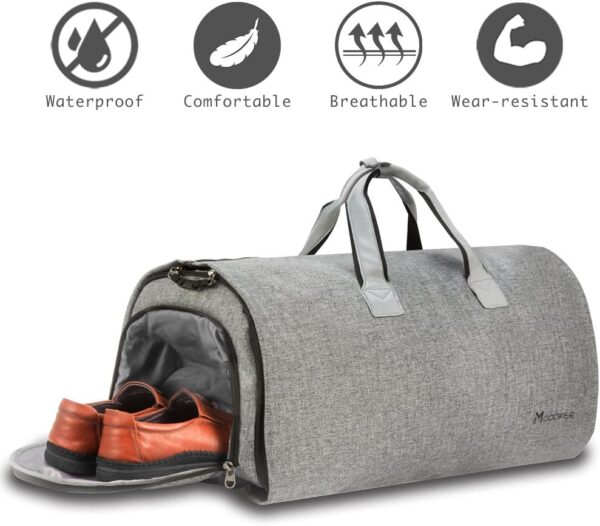 Modoker Convertible Garment Bag with Shoulder Strap, Carry on Garment Duffel Bag for Men Women - 2 in 1 Hanging Suitcase Suit Travel Bags (Grey) - Image 4