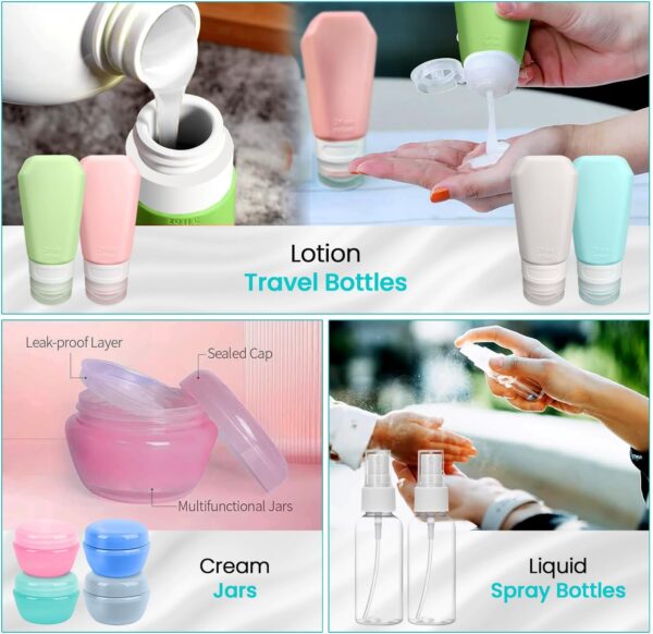 17 Pack Travel Bottles for Toiletries 3oz, 100% Leak-Proof - TSA Approved Silicon Refillable Travel Essentials, Squeezable Travel Accessories for Lotion, Shampoo & Body Wash - Image 6