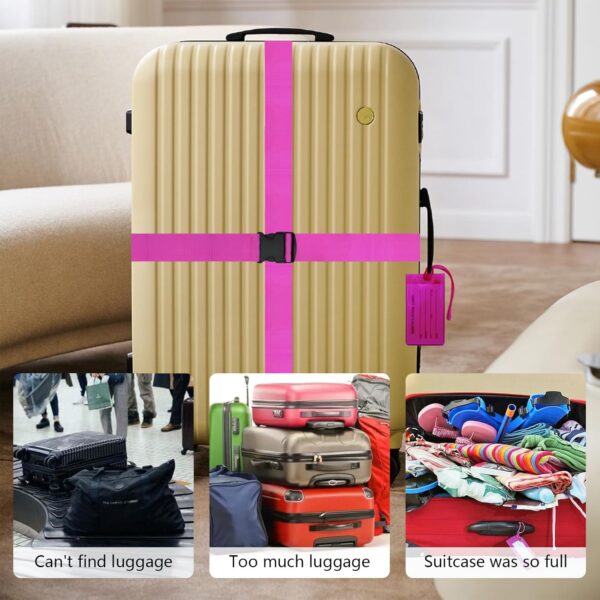 8 Pack Luggage Straps Suitcase Tags Set,Adjustable Suitcase Belts TSA Approved Silicone Luggage Tags Travel Suitcase Tags with Name ID Card for Luggage Suitcase Travel Accessories - Rose - Image 2