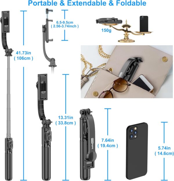 SelfieShow Selfie Stick, Extendable Selfie Stick Tripod with Wireless Remote and Tripod Stand, Portable, Lightweight, Compatible with iPhone 15 14 13 12 Pro Xs Max X 8Plus, Samsung Smartphone and More - Image 7