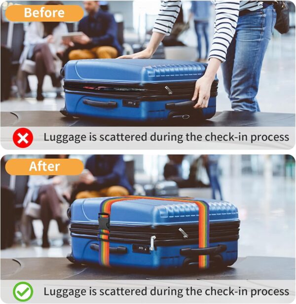 BILIONE 4 Pack Luggage Straps 79" Long Belts Keep Suitcase Secure While Traveling, TSA Approved Add a Bag Premium Accessory for Travel Bag Closure (Blue+Orange+Rose Pink+Green) - Image 5