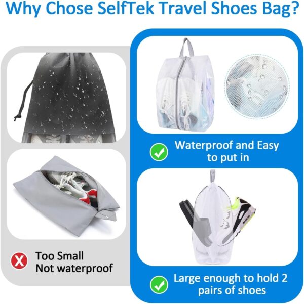 SelfTek Shoe Bags for Travel, 3 Pack 3 Size Double-Sided Zipper Shoe Bag for Men & Women & Children, Waterproof Portable Shoe Storage Pouch with Handle, Family Travel Accessories - Image 3