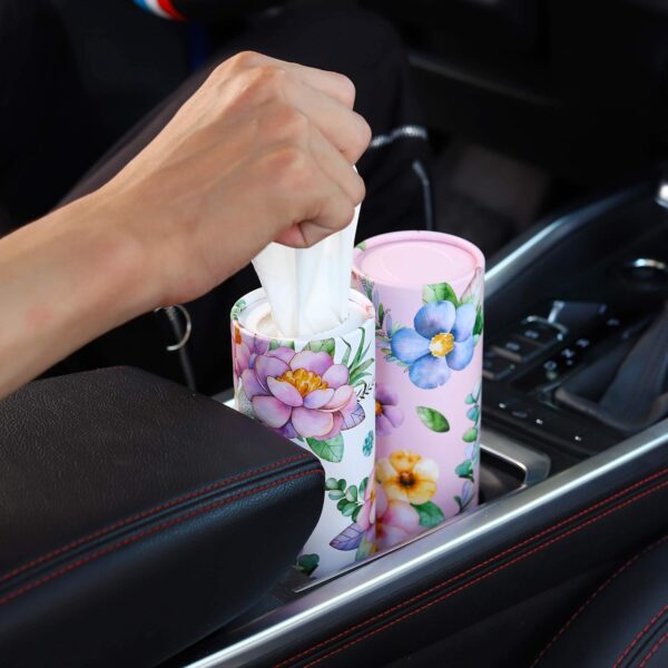 Car Tissues Holder with Facial Tissues - 4 PK - Travel Tissue Tubes Box Container Perfect Fit for Car Cup Holder Car Tissues Cylinder (Pink) - Image 4