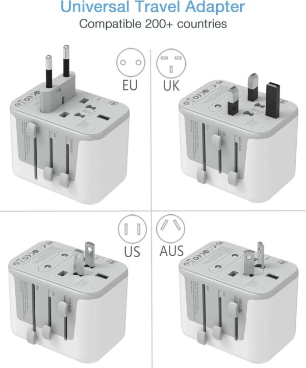 TESSAN Universal Travel Adapter, International Power Adapter 5.6A 3 USB C 2 USB A Ports, Travel Worldwide Plug Adaptor, Outlet Converter Wall Charger for Europe UK EU AUS (Type C/G/A/I) - Image 2