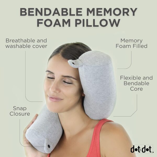 Dot&Dot Twist Memory Foam Travel Pillow for Airplanes - Travel Neck Pillow for Sleeping - Airplane Pillow for Neck Support, Chin, Lumbar and Leg - Adjustable, Bendable Neck Roll Pillow - Image 3