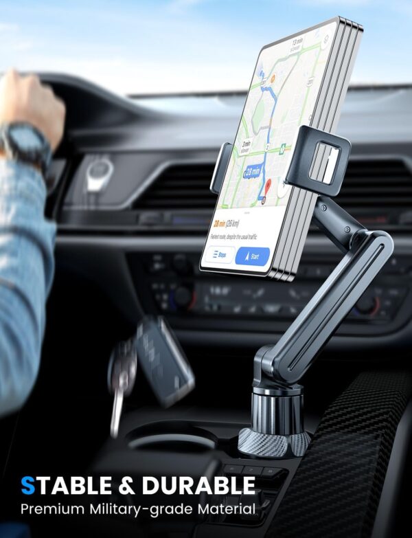 eSamcore Tablet Holder for Car, for iPad Cup Holder Car Mount with 1.57" Depth Large Clamp 15" Height Adjustable for iPad Holder for Car for 6"-12.9" Cell Phone iPhone iPad Stand Travel Accessories - Image 2