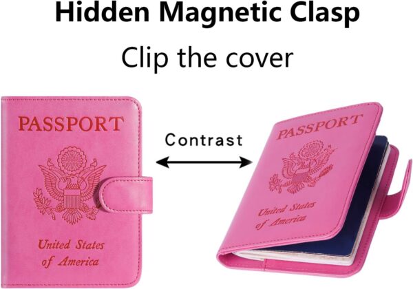 Passport Holder Cover Wallet RFID Blocking Leather Card Case Travel Accessories for Women Men (Pink) - Image 3