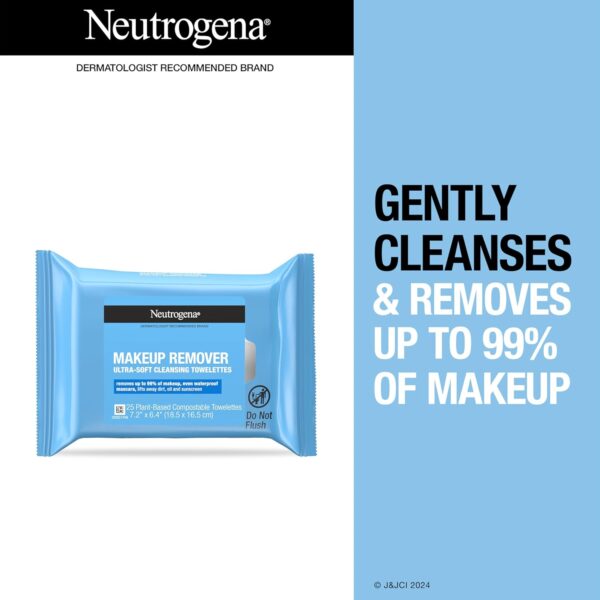 Neutrogena Makeup Remover Wipes Singles, Individually Wrapped Face Wipes, Daily Facial Cleanser Towelettes, Gently Removes Oil & Makeup, Alcohol-Free Makeup Wipes, 20 ct - Image 2