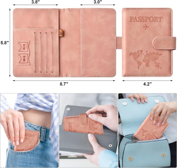 Eoehro Passport Holder for Travel Essentials, Passport Wallet Cover Case for Travel Must Haves Accessories,Passport Book Holders for Women and Men(light pink) - Image 2