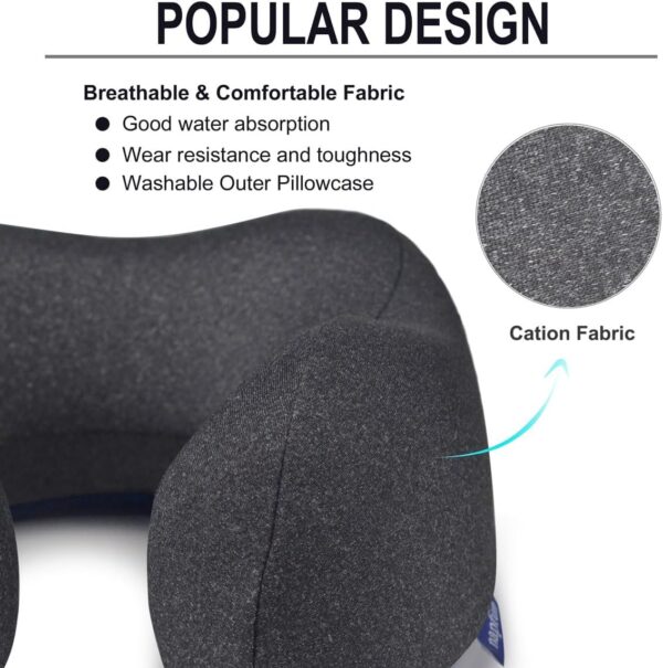 napfun Travel Pillow, Travel Accessories & Travel Essentials for Airplane Upgraded 100% Pure Memory Foam Travel Neck Pillow for Flight Headrest Sleep, Portable Plane Necessities, Full Black - Image 3