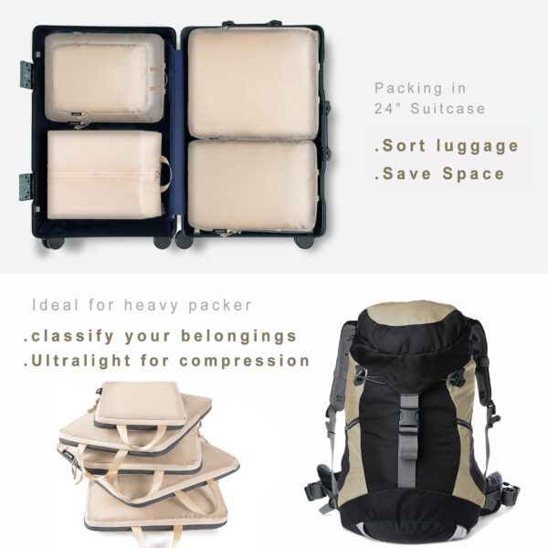 BAGAIL 4 Set/6 Set Ultralight Compression Packing Cubes Packing Organizer for Travel Accessories Luggage Suitcase Backpack(70D 6Set Beige) - Image 6