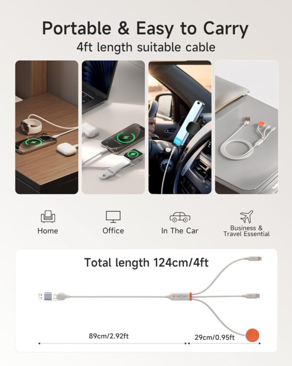 for Apple Watch Charger,3 in 2 Multi Charging Cable for iPhone 16 15 Charger/Type C/Lightning Silicone USB C Cable Travel Essentials Compatible with iWatch Ultra/SE/10-1& iPhone 16-12-4FT - Image 9