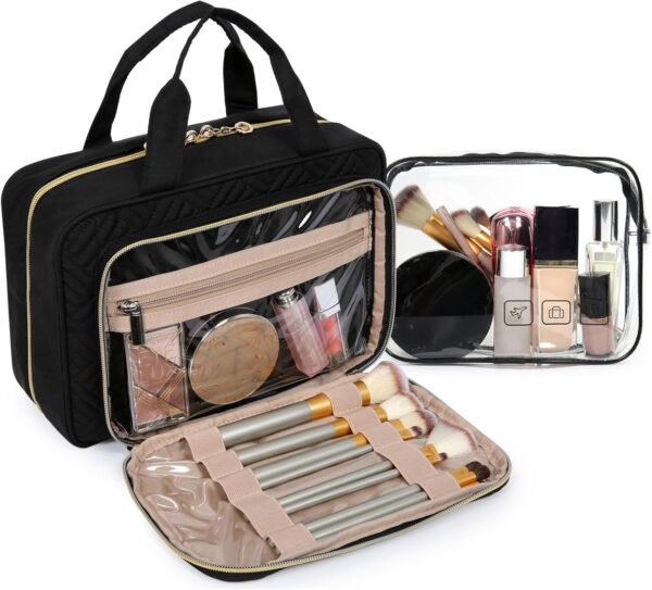 BAGSMART Toiletry Bag Hanging Travel Makeup Organizer with TSA Approved Transparent Cosmetic Bag Makeup Bag for Full Sized Toiletries, Medium-Black - Image 2