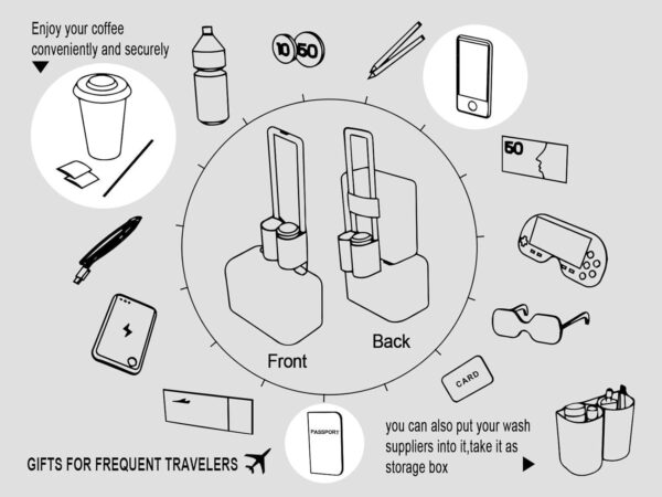 riemot Luggage Travel Cup Holder Free Hand Drink Carrier - Hold Two Coffee Mugs - Fits Roll on Suitcase Handles - Gifts for Flight Attendants Travelers Accessories Grey - Image 2