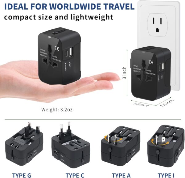 Travel Adapter with USB C, Universal All in One Worldwide Travel Adapter Power Converters Wall Charger AC Power Plug Adapter USB Type C Charging Ports for USA EU UK AUS Black - Image 5