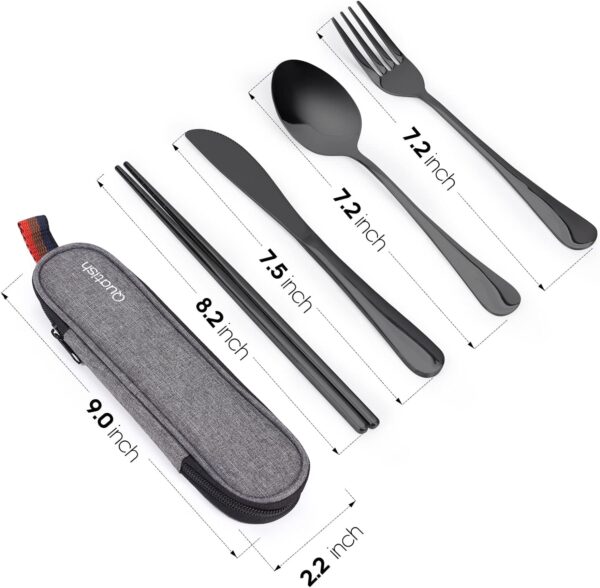 Travel Utensils with Case, Quatish Portable Silverware Set for Work, Stainless Steel Reusable Travel Cutlery Set, Fork and Spoon Set for Camping, Picnic, Gadgets, Lunch Box for Men, Black - Image 7