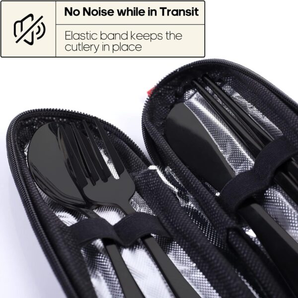 Travel Utensils with Case, Quatish Portable Silverware Set for Work, Stainless Steel Reusable Travel Cutlery Set, Fork and Spoon Set for Camping, Picnic, Gadgets, Lunch Box for Men, Black - Image 3