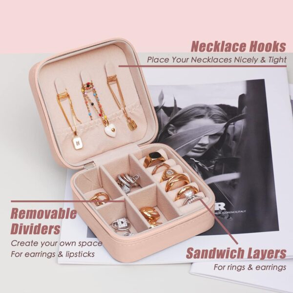 Travel Jewelry Case Small Jewelry Box Mini Travel Essentials for Women, Travel Jewelry Organizer, Bridesmaid Gifts Bridesmaid Proposal Gifts for Women Her, Travel Accessories to Store(1pc pink peach) - Image 3