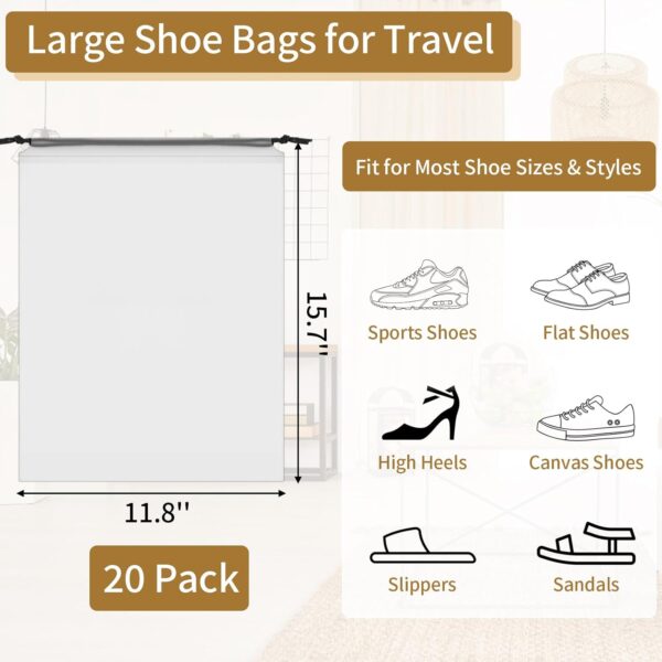 20 Pack Shoe Bags for Travel, 15.7" x 11.8" Clear Travel Shoe Bags for Packing, Large Waterproof Portable Drawstring Travel Shoe Storage Bag Travel Essentials Women for and Men - Image 2