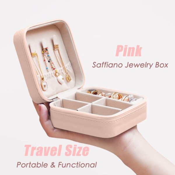 Travel Jewelry Case Small Jewelry Box Mini Travel Essentials for Women, Travel Jewelry Organizer, Bridesmaid Gifts Bridesmaid Proposal Gifts for Women Her, Travel Accessories to Store(1pc pink peach) - Image 2