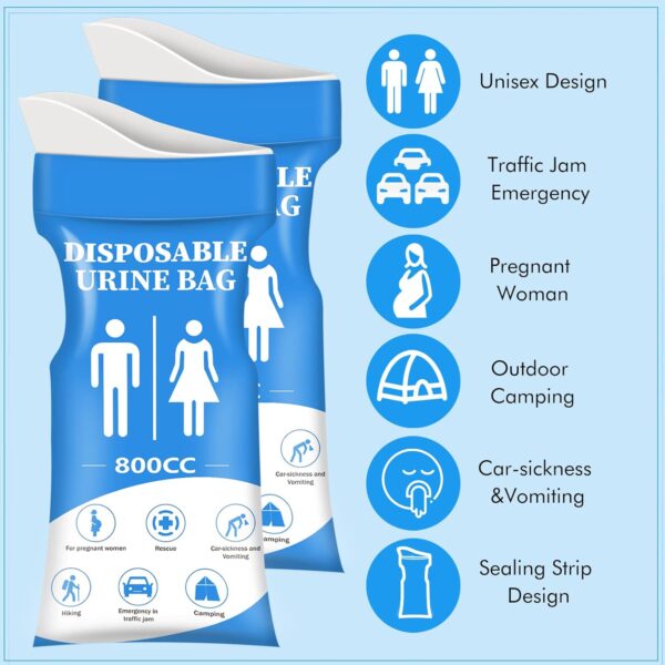 DIBBATU Disposable Urine Bag, 12/24 PCS Pee Bags for Travel for Women/Men, 800ML Emergency Portable Urinal Bag and Vomit Bags, Unisex Urinal Bag for Camping, Traffic Jams, Pregnant, Patient, Kids - Image 7