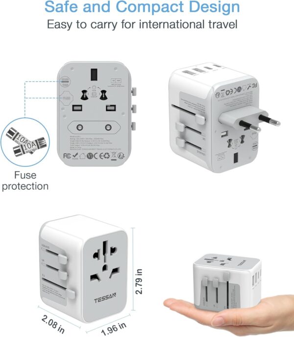 TESSAN Universal Travel Adapter, International Power Adapter 5.6A 3 USB C 2 USB A Ports, Travel Worldwide Plug Adaptor, Outlet Converter Wall Charger for Europe UK EU AUS (Type C/G/A/I) - Image 5