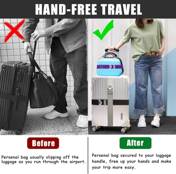 Travel Belt for Luggage, Add a Bag Luggage Straps Suitcase Travel Belt Over Handle for Carry On Bag, Adjustable 2-in-1 Elastic Luggage Belt Bag Bungee Travel Essential Accessories - Image 6