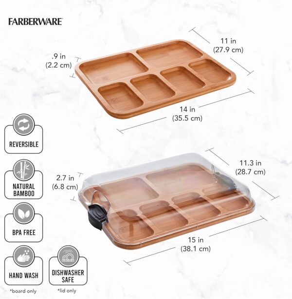 FARBERWARE Build-a-Board Cutting Board with Compartments and Clear Locking Lid for Charcuterie, Snacks, Bamboo - Image 6