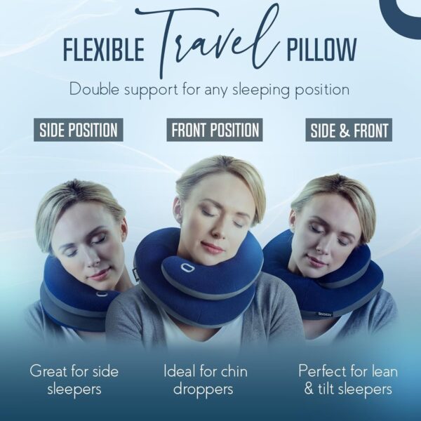 BCOZZY Travel Neck Pillow for Airplane – Patented Double Support for Head, Neck, and Chin. Best for Long Flights, Plane Sleeping, and Car Rides. Adjustable Size. Fully Washable. Carry Bag. Large, Navy - Image 2