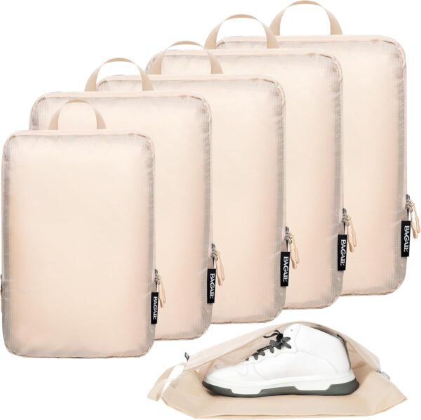 BAGAIL 4 Set/6 Set Ultralight Compression Packing Cubes Packing Organizer for Travel Accessories Luggage Suitcase Backpack(70D 6Set Beige)