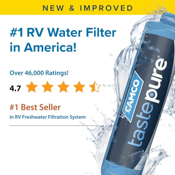 Camco Tastepure RV Water Filter - New & Advanced RV Inline Water Filter with Flexible Hose Protector - GAC & KDF Water Filter - Made in USA - Camping Essentials for Fresh Drinking Water (40043) - Image 4